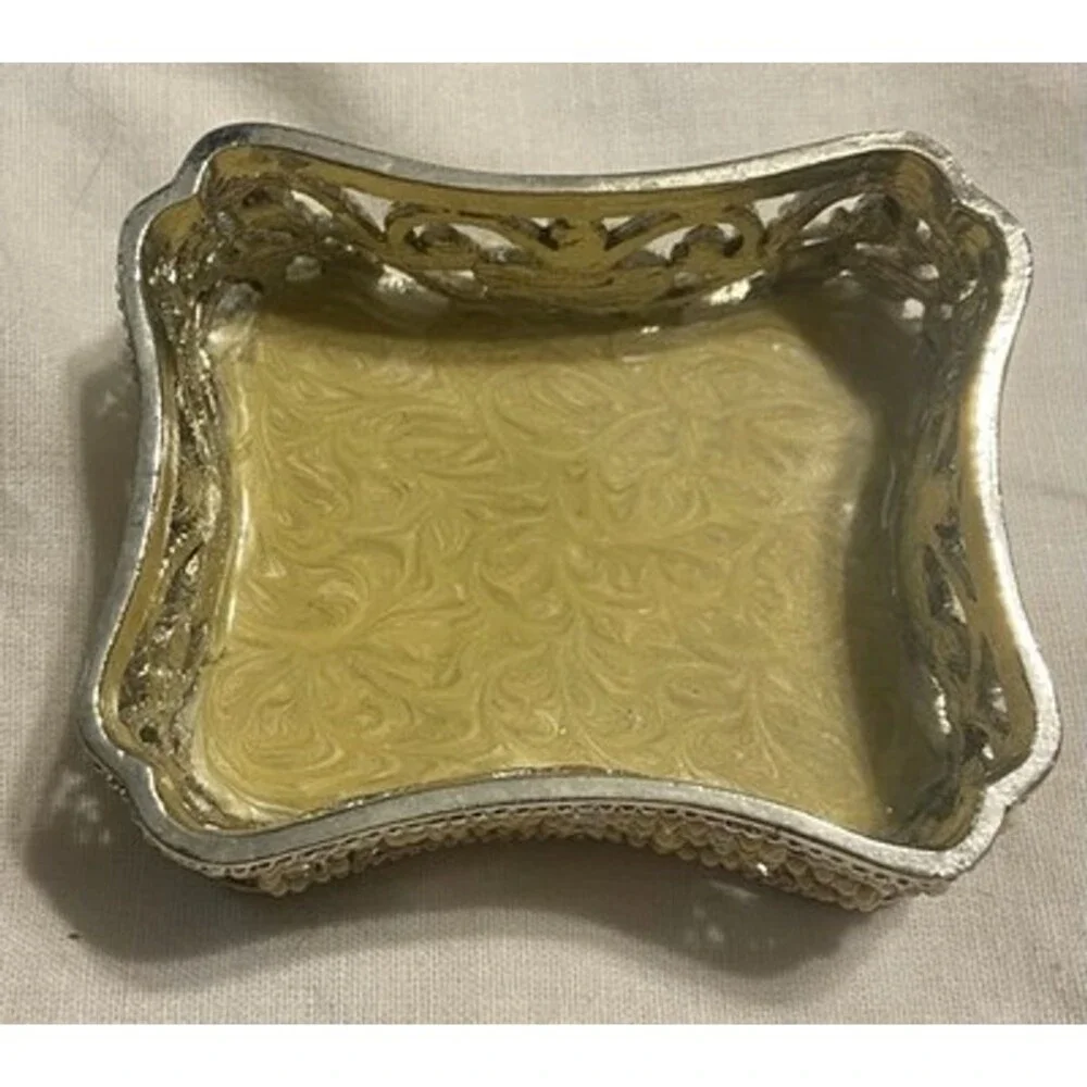 Vintage Silver Tone Beaded Trinket Box